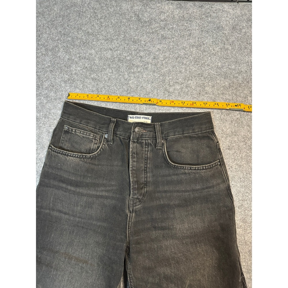 We The Free Wide Leg Jeans 27L Black Raw Step Hem Cotton Denim - Picture 4 of 8